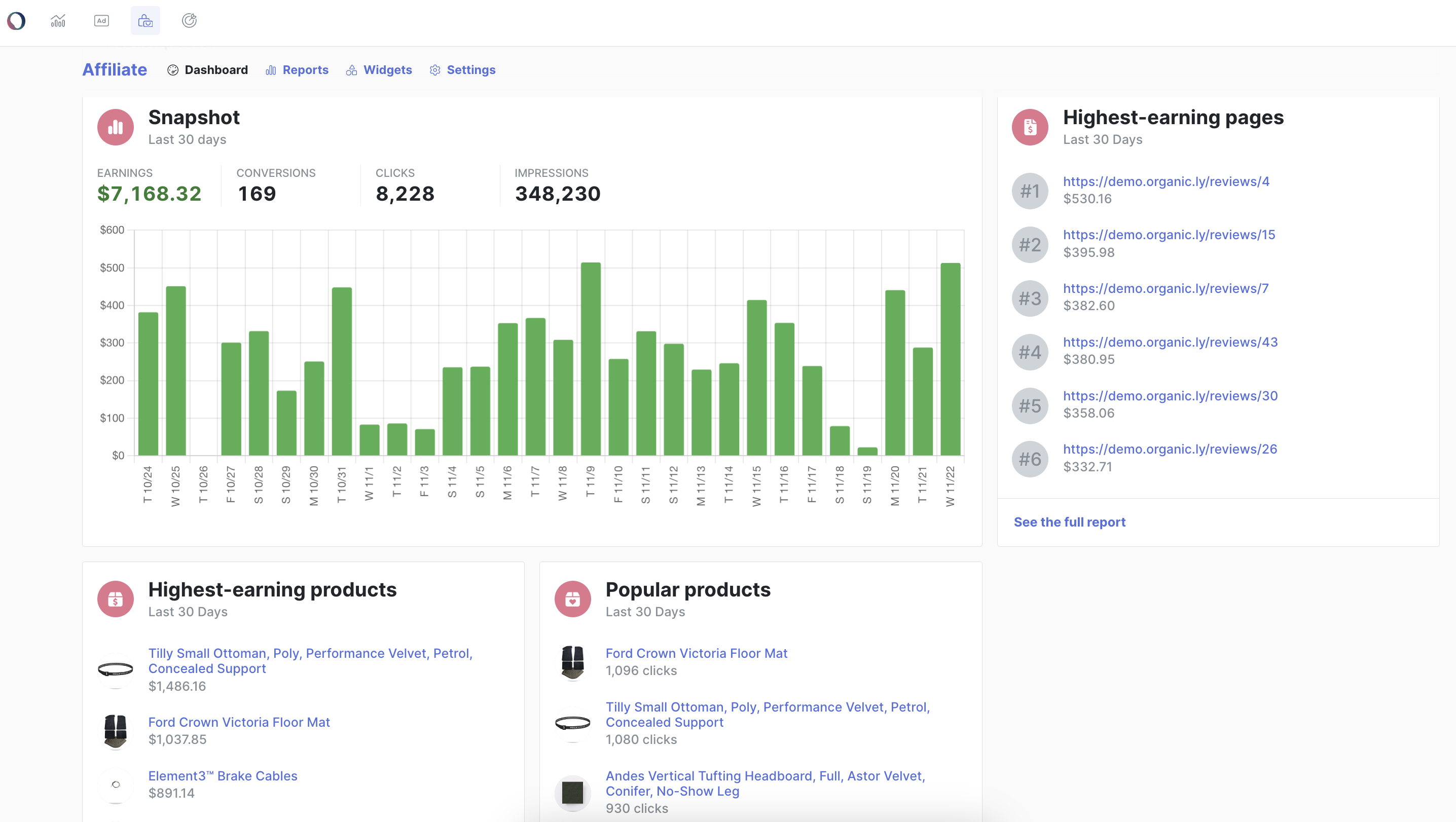 Organic Affiliate Dashboard Demo